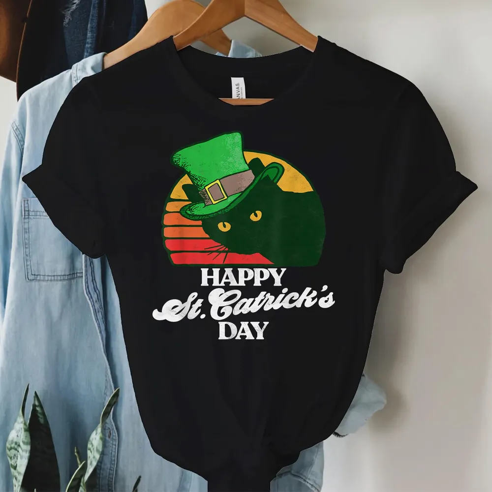 Funny Happy St Catrick's Day 80's St Patricks Cat Retro Shirt Unisex Sweatshirt black s