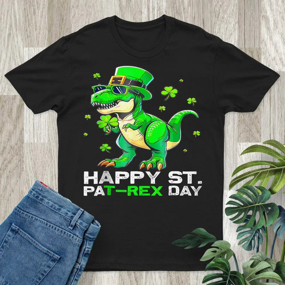 HapSt Pat Rex Dinosaur Saint Patricks Day Shirt Men's Tank Top black s