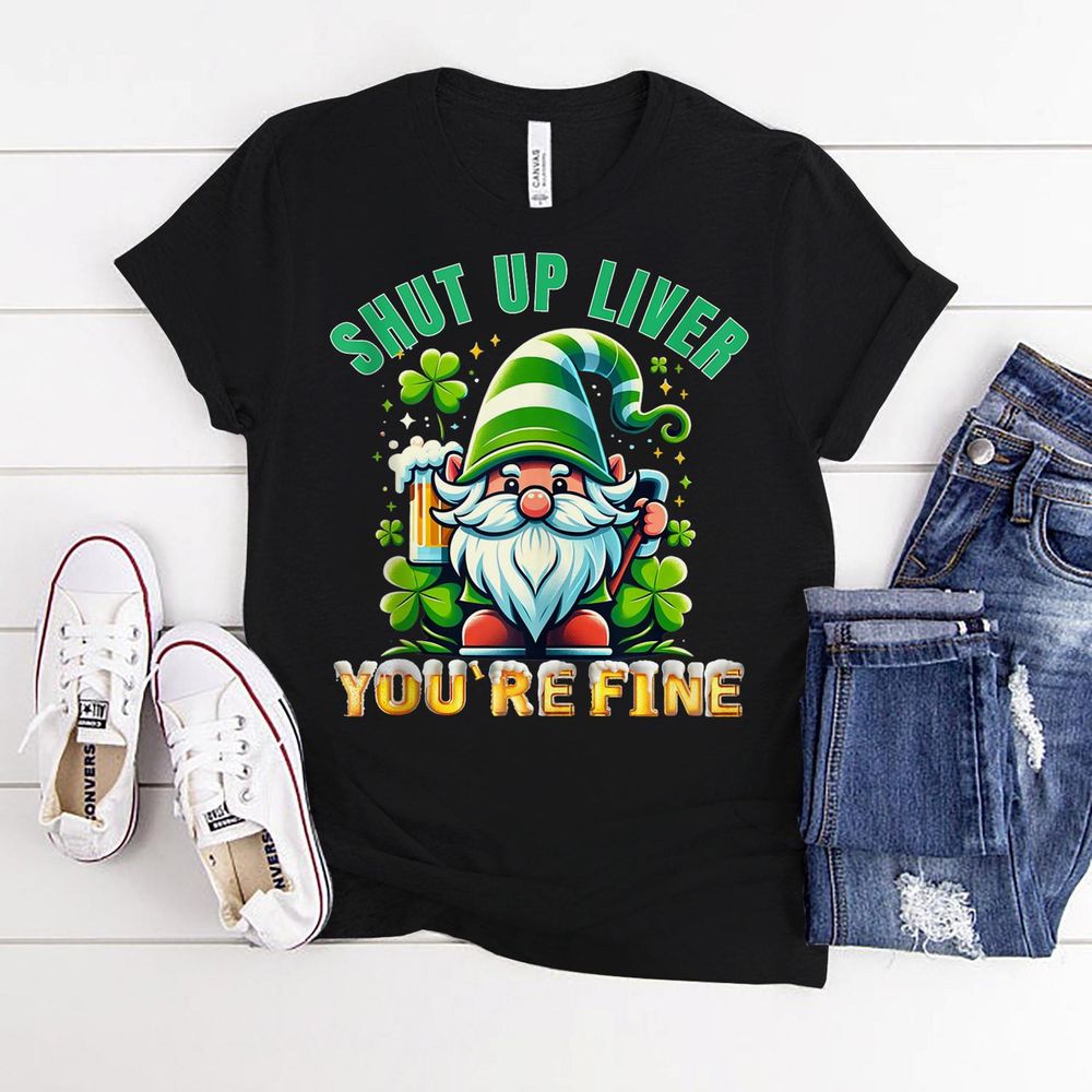 Shut Up Liver You're Fine Gnomes Drinking St Patrick's Day Tank Top Shirt Men's Long Sleeved T-Shirt black s