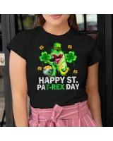 Happy St Pat T-Rex Saint Patrick's Day Dinosaur Shirt Men's Long Sleeved T-Shirt black s